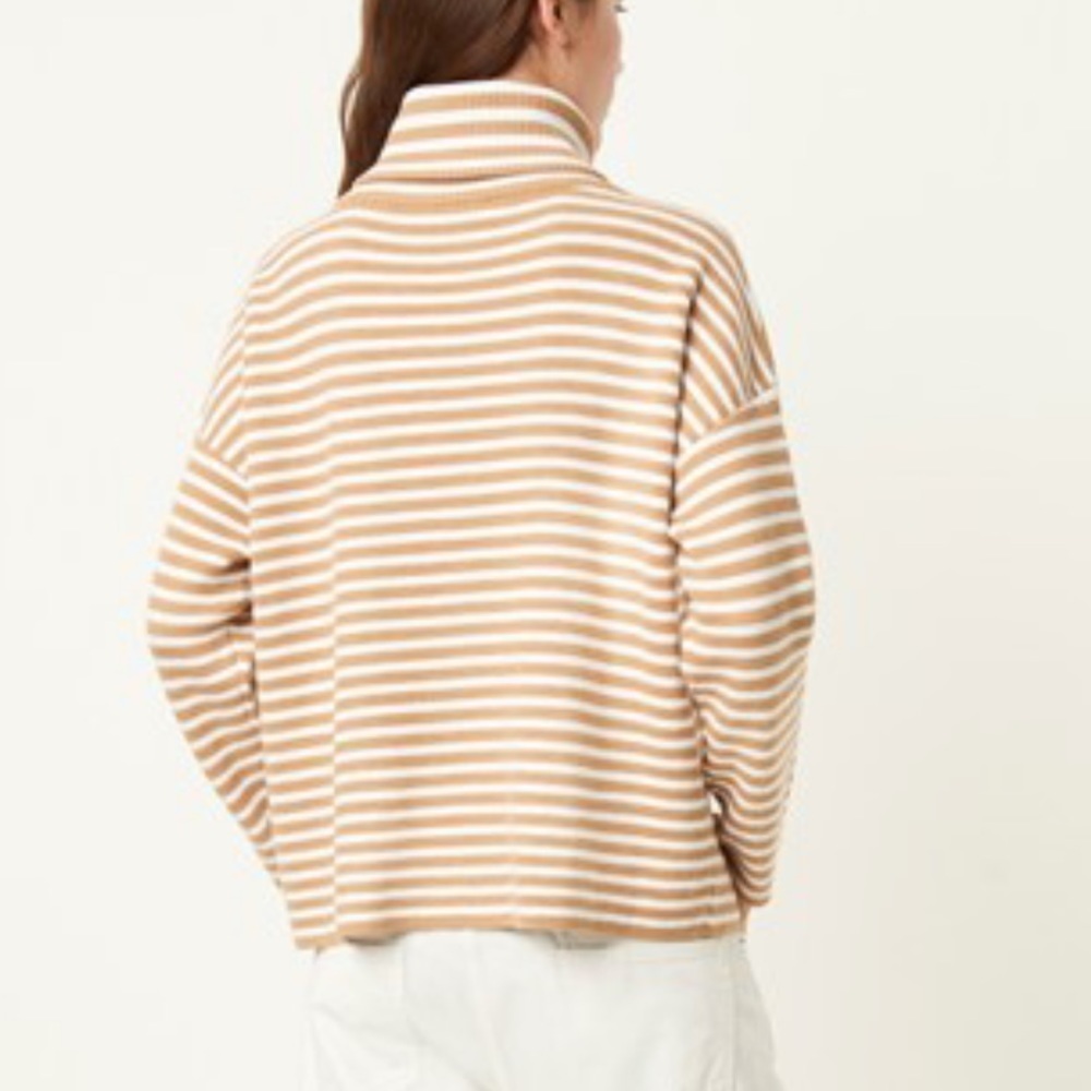 French Connection Tan and White Striped Turtleneck Sweater - Picture 2 of 8